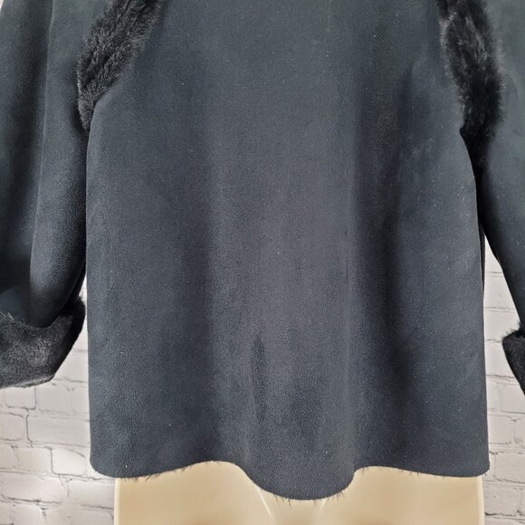 Drew Black Faux Vegan Suede Soft Fur Lined Crop Jacket USA Made Size Small S - Picture 10 of 13
